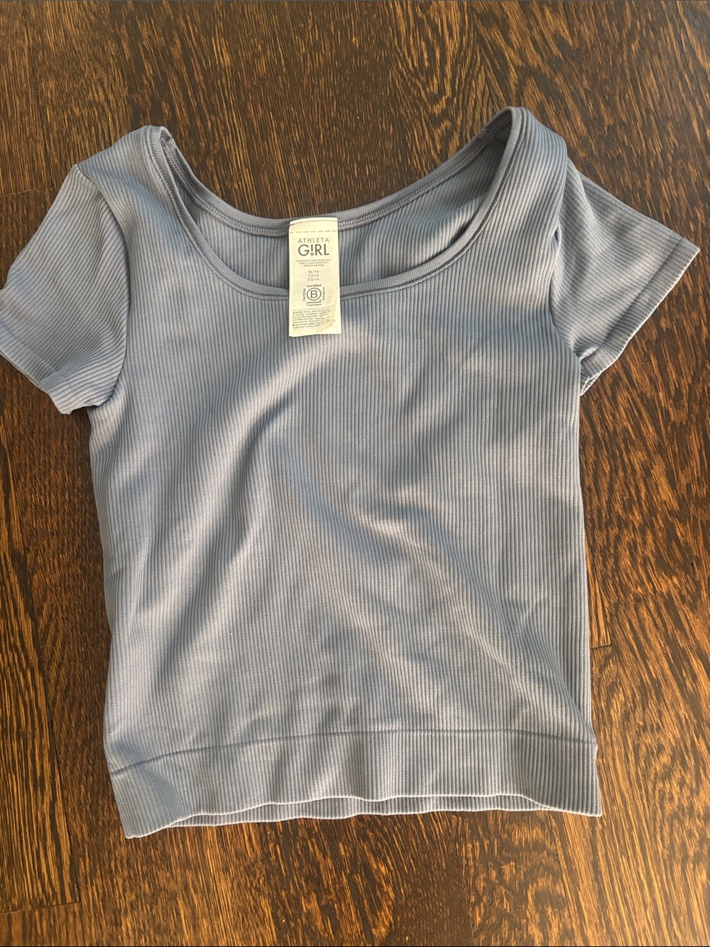 Athleta Girl Ribbed Scoop Tee — Dusty Blue Gray. XL 14
